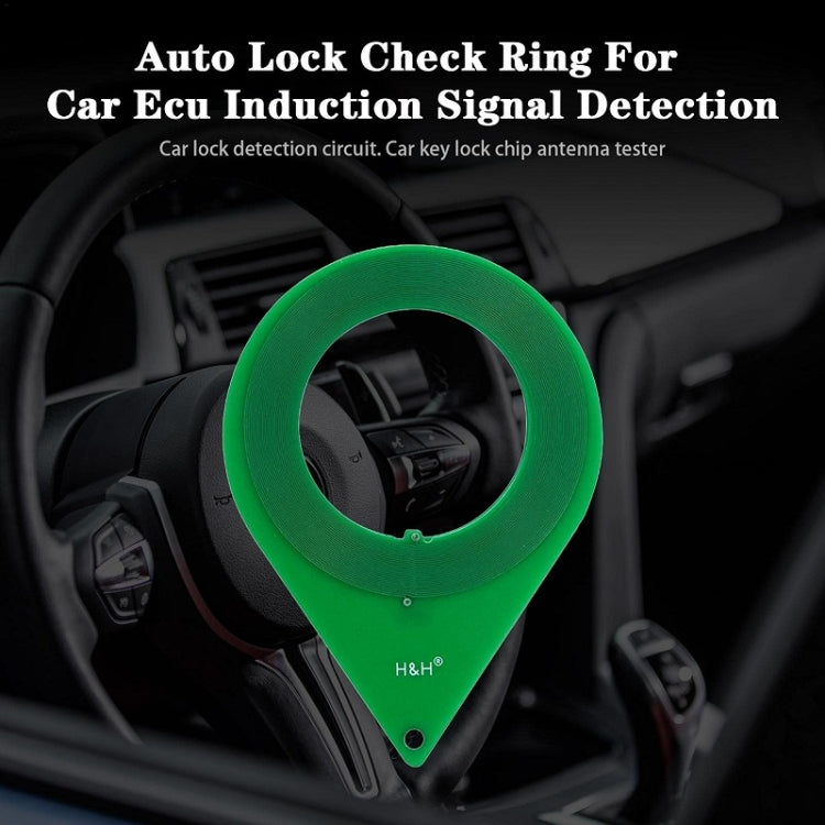 Green lock check ring tool with circular loop and H&H logo