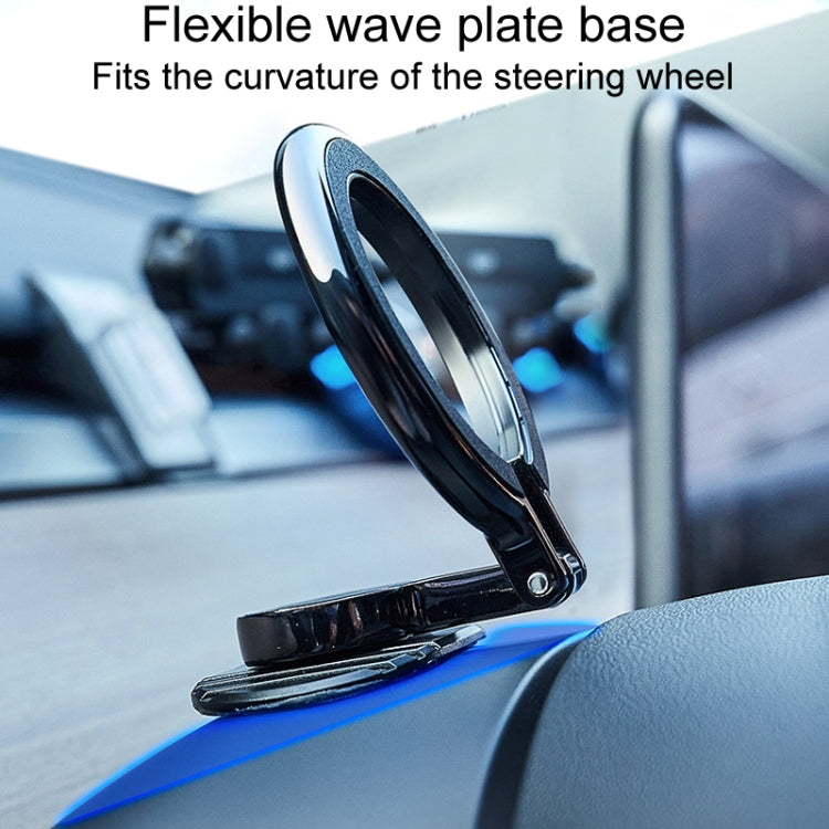 Black flexible steering wheel phone holder with curved wave-plate base