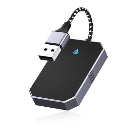 Car wireless adapter box with braided USB cable and indicator icon