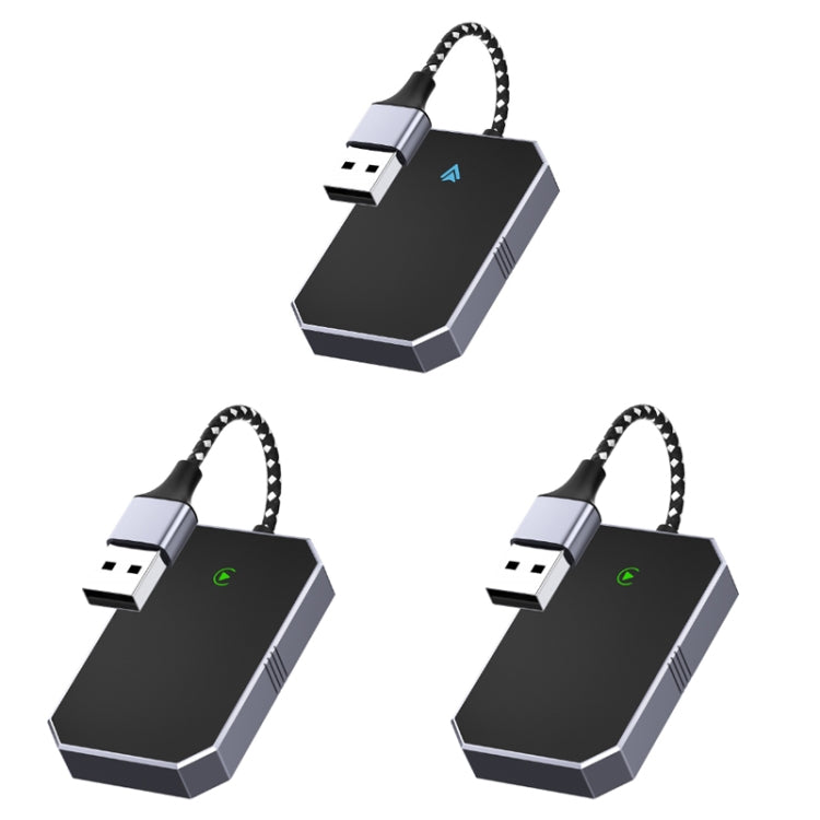 Three-pack of car wireless adapter boxes with braided USB cables