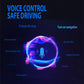Voice control car display graphic with microphone icon and navigation prompts