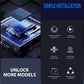 Simple installation graphic with car wireless adapter components and phone connection icons