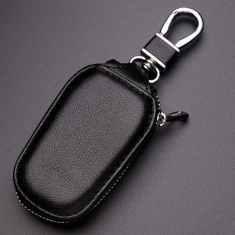 Black leather key storage pouch with metal key ring and snap hook