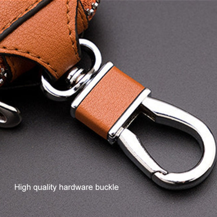 Orange leather key pouch with silver hardware buckle and key ring