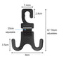 Black double-hook pole hanger with adjustable webbing strap shown with size dimensions