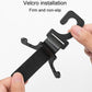 Black pole hanger with hook and wide Velcro strap, held by a hand