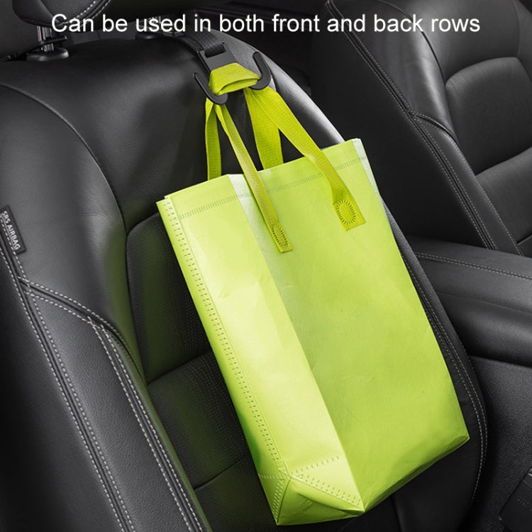 Car seat organizer using black double hooks holding a light bag