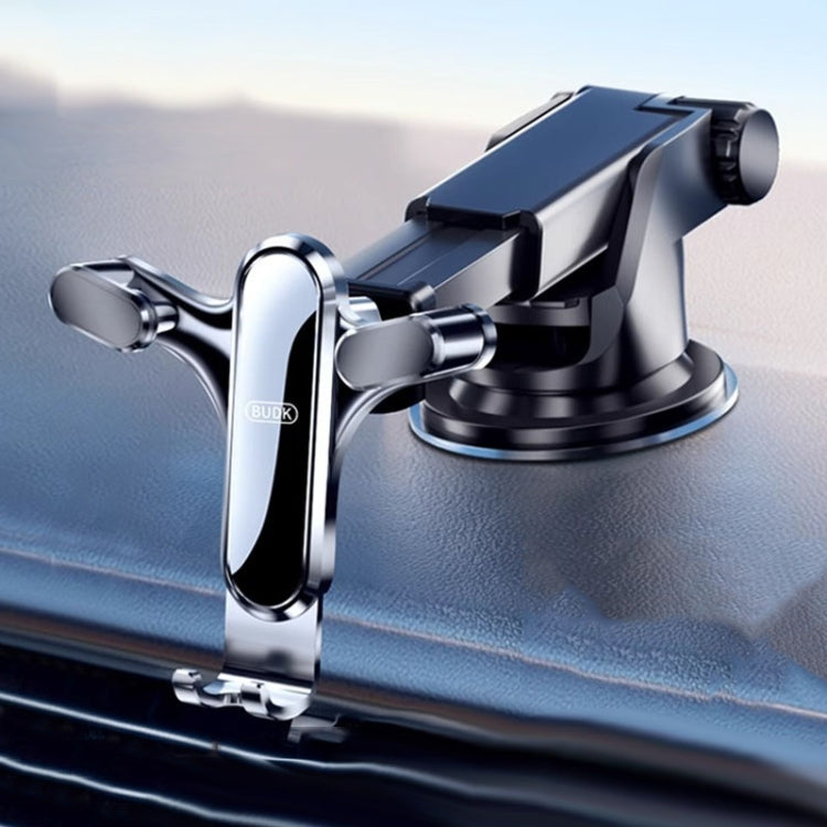 Triangular car phone holder with clamp arms and black center bar for vent use