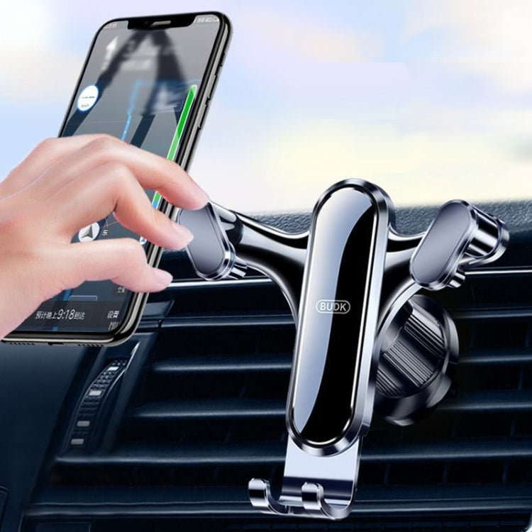Gravity car phone holder on air vent with spring clamp arms