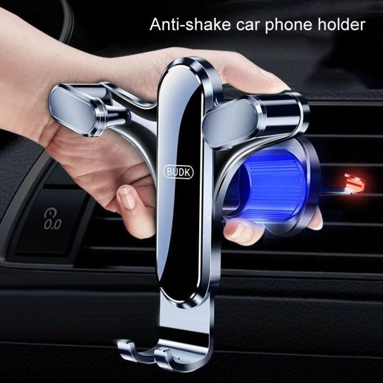 Car phone holder with anti-shake design and vent clip, silver-gray metal