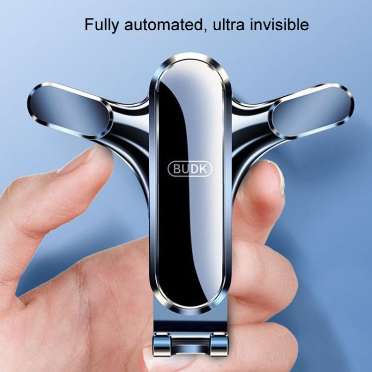 Triangular gravity car phone holder with chrome frame and black center cradle