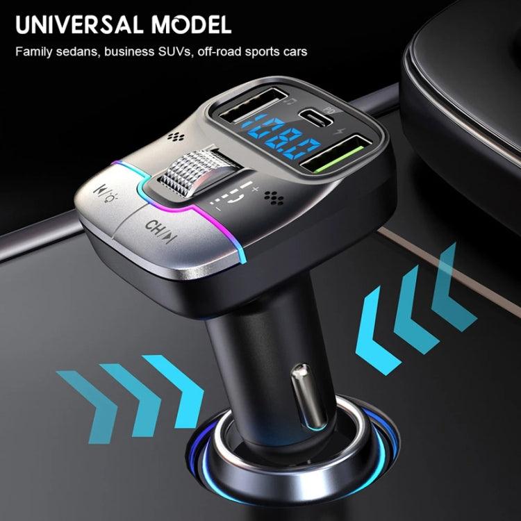Car Bluetooth player with LED display and charging base, compact universal fit