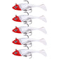 Set of 5 white swimbait lures with red heads and treble hooks