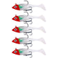 Set of 5 white swimbait lures with red heads and green-tinted details