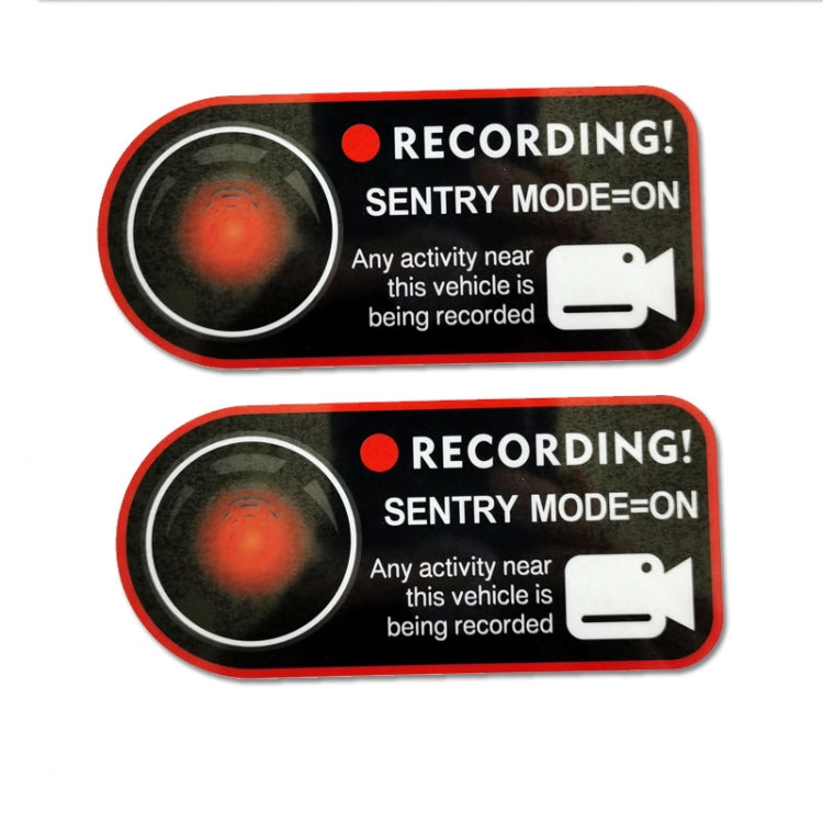 Recording! Sentry mode warning sticker set, black with red border, two decals