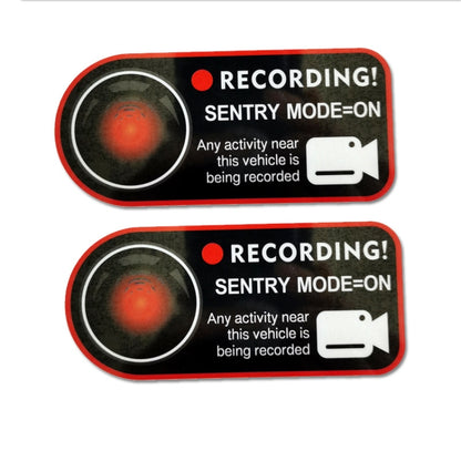 Recording! Sentry mode warning sticker set, black with red border, two decals