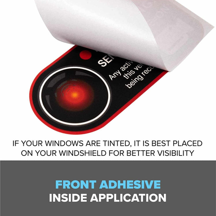 Recording! Sentry mode warning sticker close-up, black label with red border