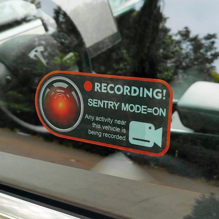 Recording! Sentry mode warning sticker on windshield, black with red border