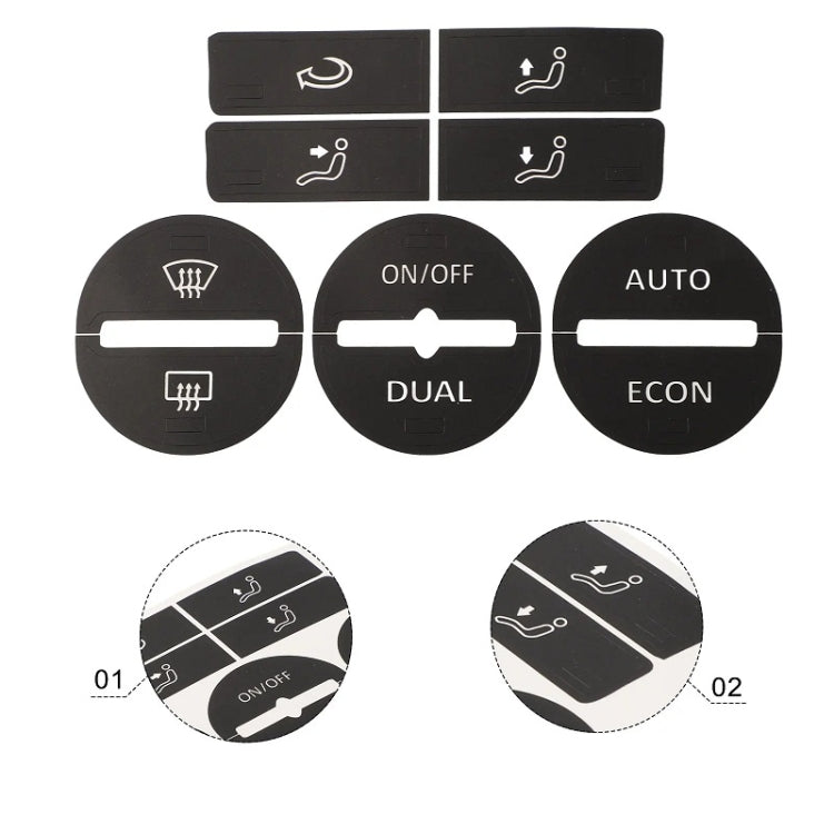 AC control button repair patch layout with ON/OFF, DUAL, AUTO and ECON circular buttons