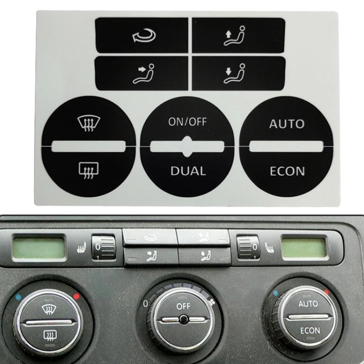 AC control button repair patch applied to car climate panel with heater, fan, and mode icons