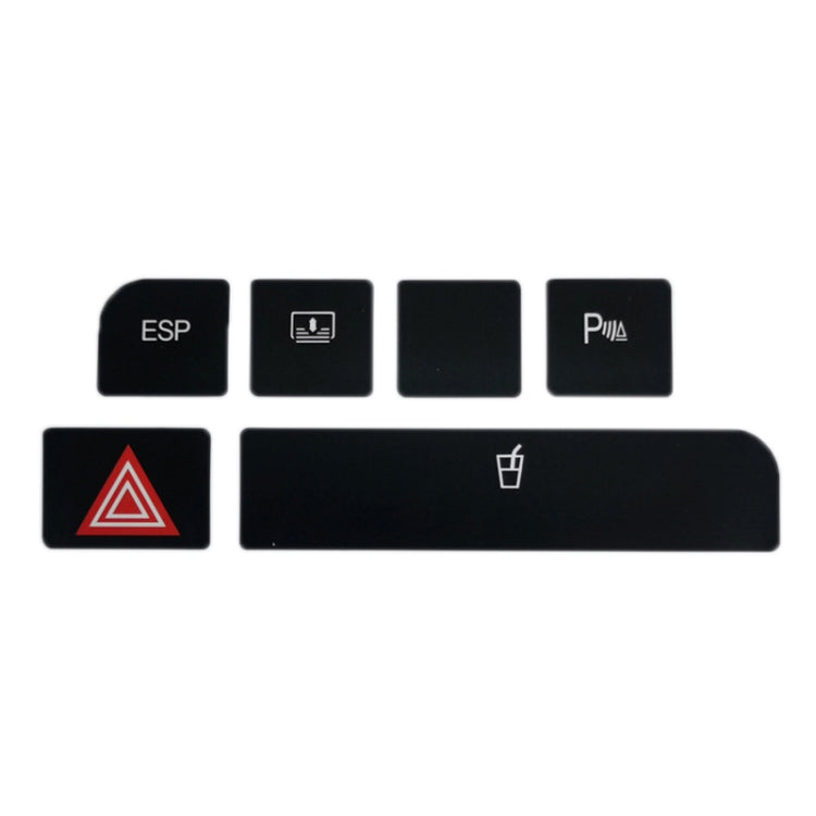 Black emergency button repair sticker set with ESP, hazard triangle, and cup icon buttons