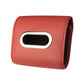 Car seat tissue box cover in wine red with oval opening and stitched edges