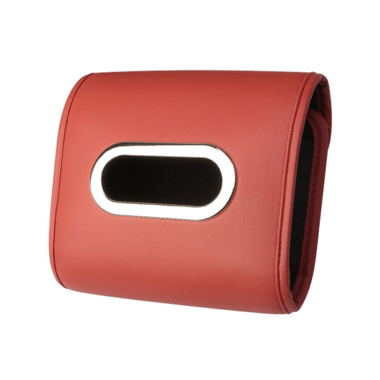 Car seat tissue box cover in wine red with oval opening and stitched edges