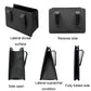 Black folding car seatback trash can showing side openings and fully folded design
