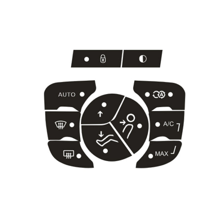 Black climate control sticker set with auto, A/C, MAX, fan and airflow direction icons