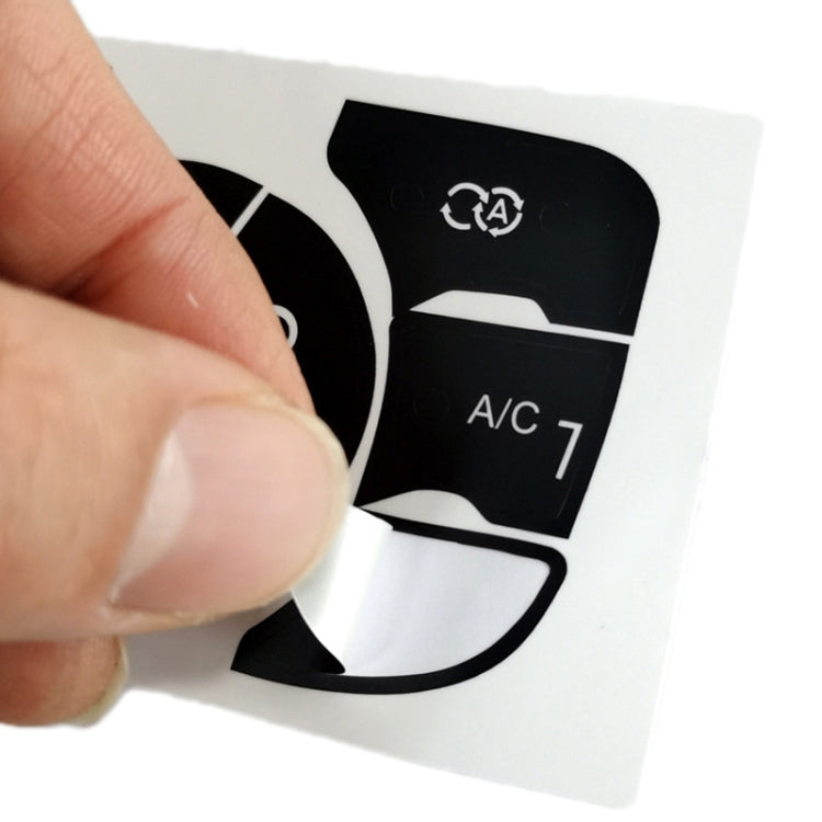 Black A/C button sticker with A/C and MAX icons, shown on white backing