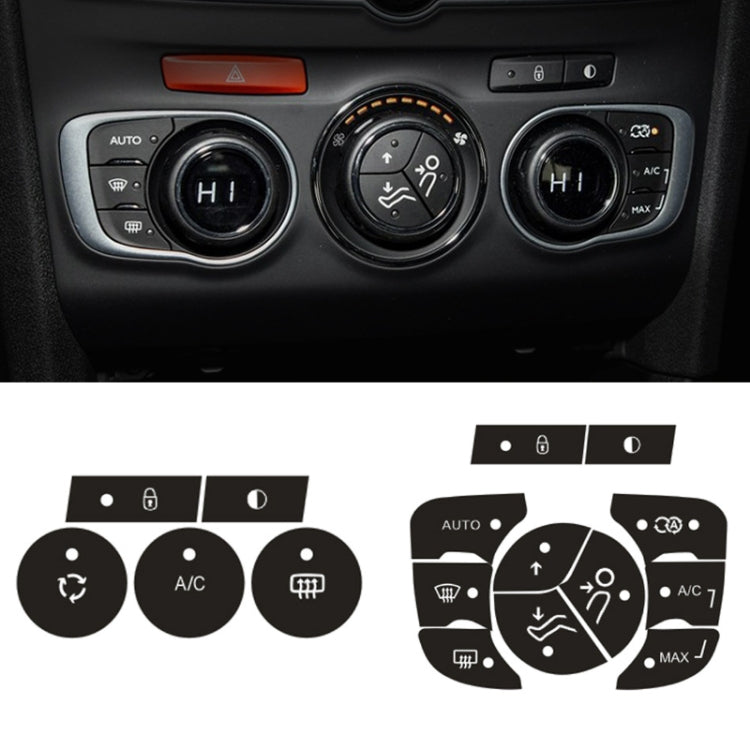 Car dashboard climate controls with included black sticker overlays for A/C functions