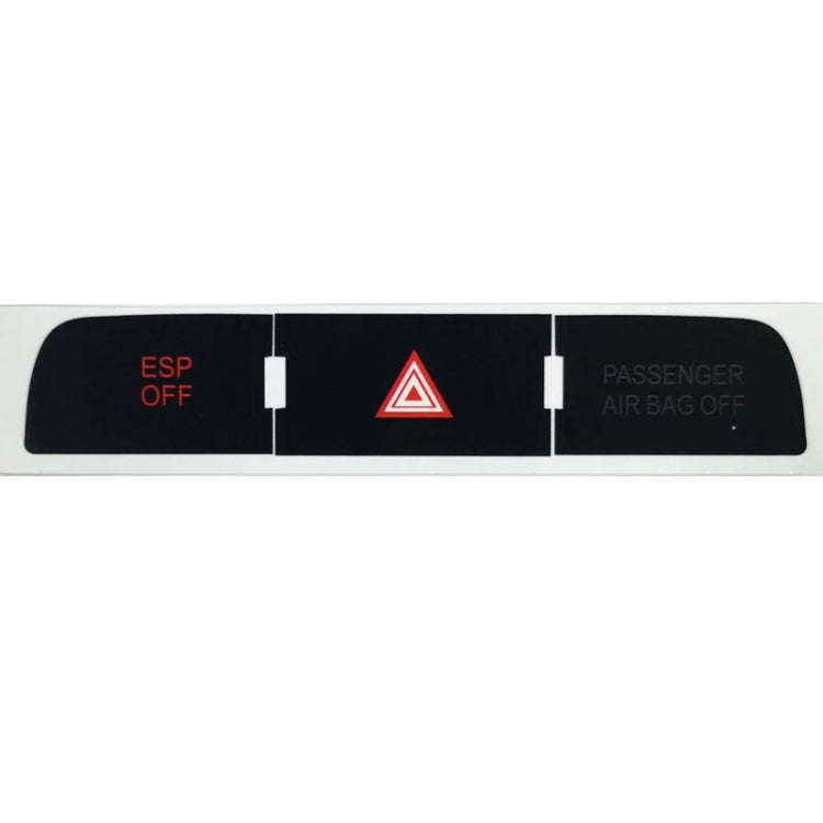 Car dashboard button repair sticker, black strip with red hazard and ESP OFF icons