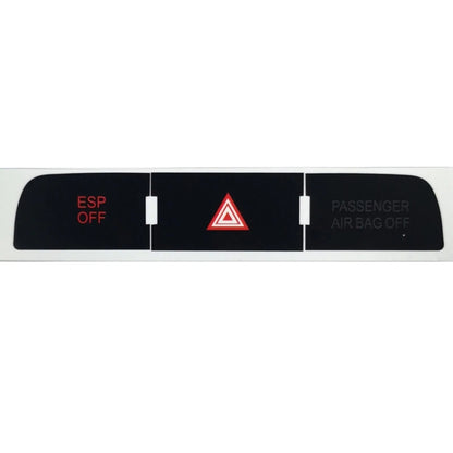 Car dashboard button repair sticker, black strip with red hazard and ESP OFF icons