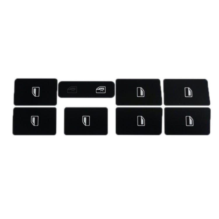 Set of black window switch button repair stickers with white icon symbols