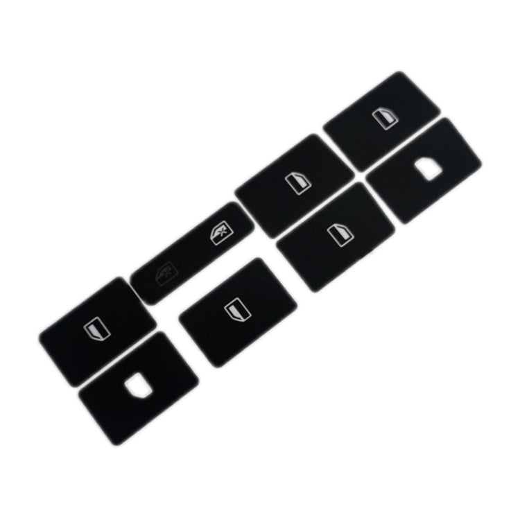 Black window switch button repair sticker set with white icons, shown in pieces