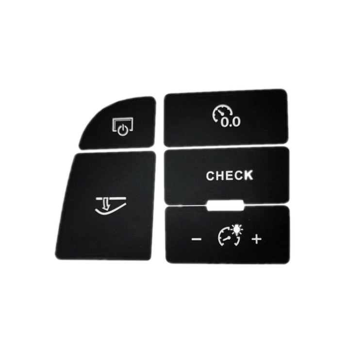 Black control button decal set with 0.0, CHECK, and light-adjust icons