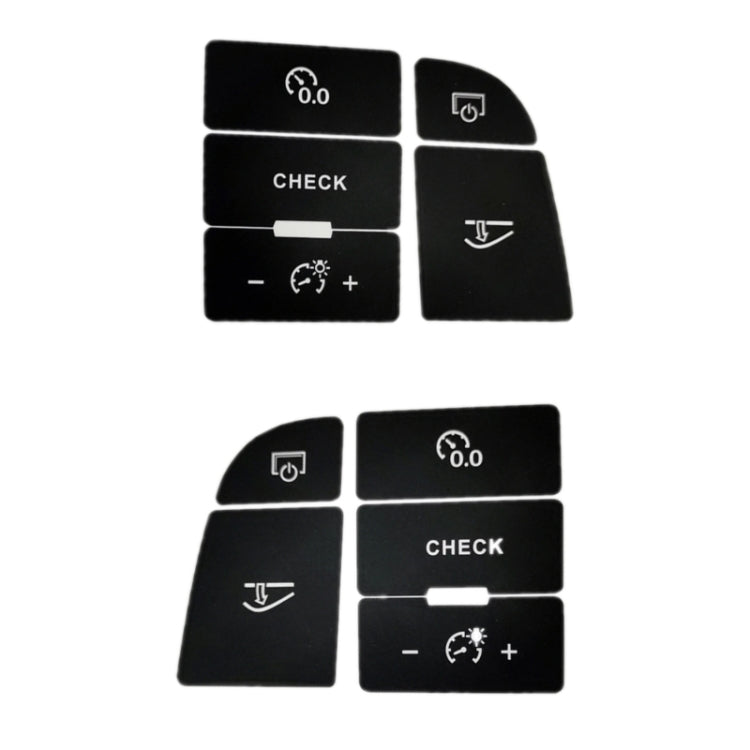 Black dashboard control button decal stickers with 0.0, CHECK, and light icons