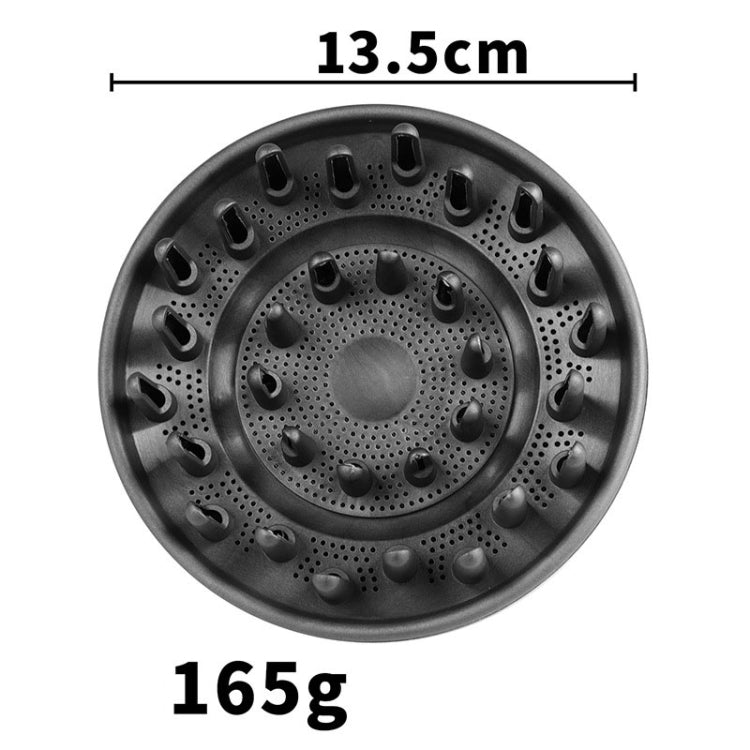 Round underside of gray hair diffuser with vent holes and molded prongs