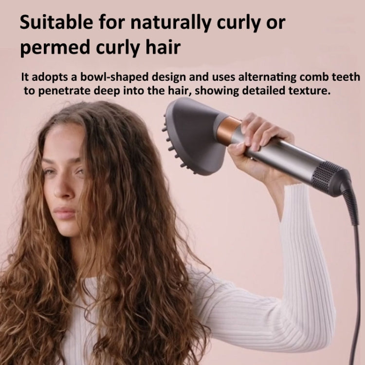 Gray hair diffuser attachment for hair dryer nozzle with vented bowl and prongs