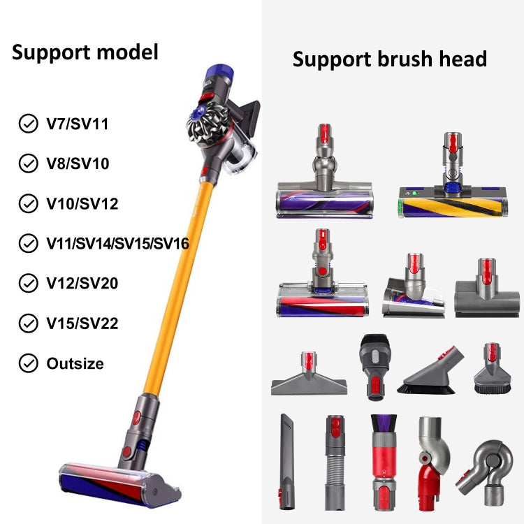 Compatibility infographic for vacuum storage bracket with brush head images