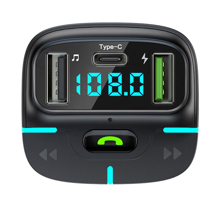 Car Bluetooth MP3 player charger front panel with Type-C slot, USB ports, and LED display