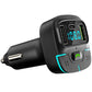 Car Bluetooth MP3 player charger with built-in USB ports and blue-lit controls, black body