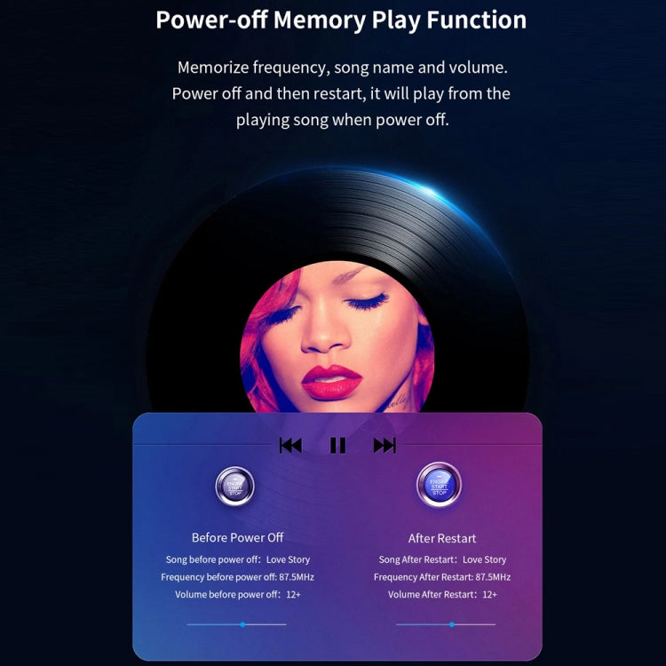 Car Bluetooth MP3 player charger packaging graphic featuring playback restart icons