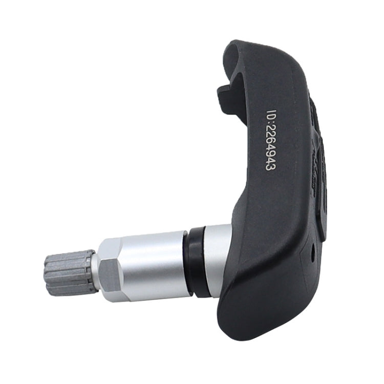 Motorcycle TPMS sensor showing side view of black cap and silver valve stem