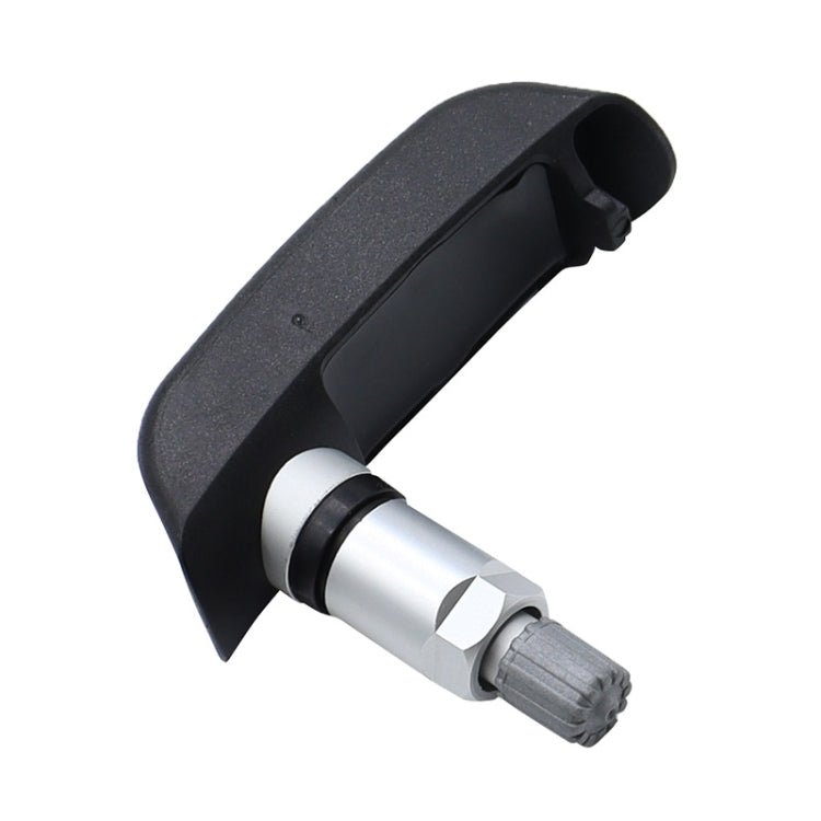 Motorcycle TPMS sensor with curved black cap and silver valve stem with cap ring