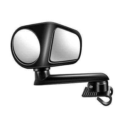 Black dual-lens auxiliary rear view mirror with clamp mount and wide-angle reflectors