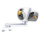 White dual-lens auxiliary rear view mirror with two inset reflectors and mounting bar base
