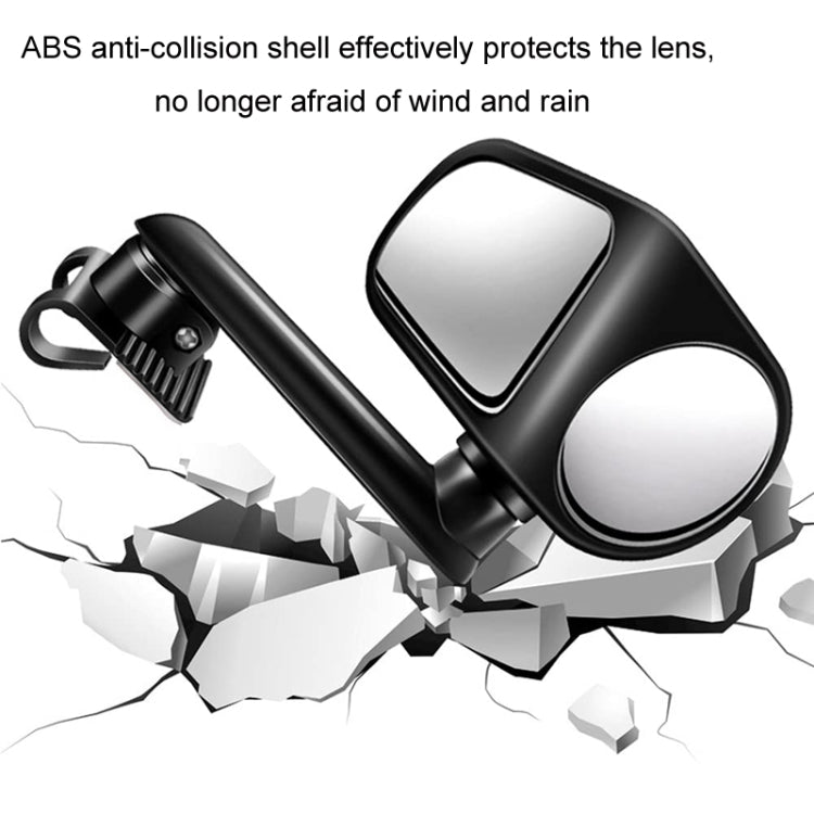 Black auxiliary rear view mirror with anti-collision housing and mounting clamp