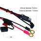 Inline SAE quick disconnect with protective housing and red/black cables; ring terminals