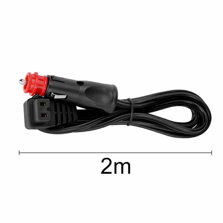 Car mini refrigerator power cord, black cable with red cigarette-lighter connector.